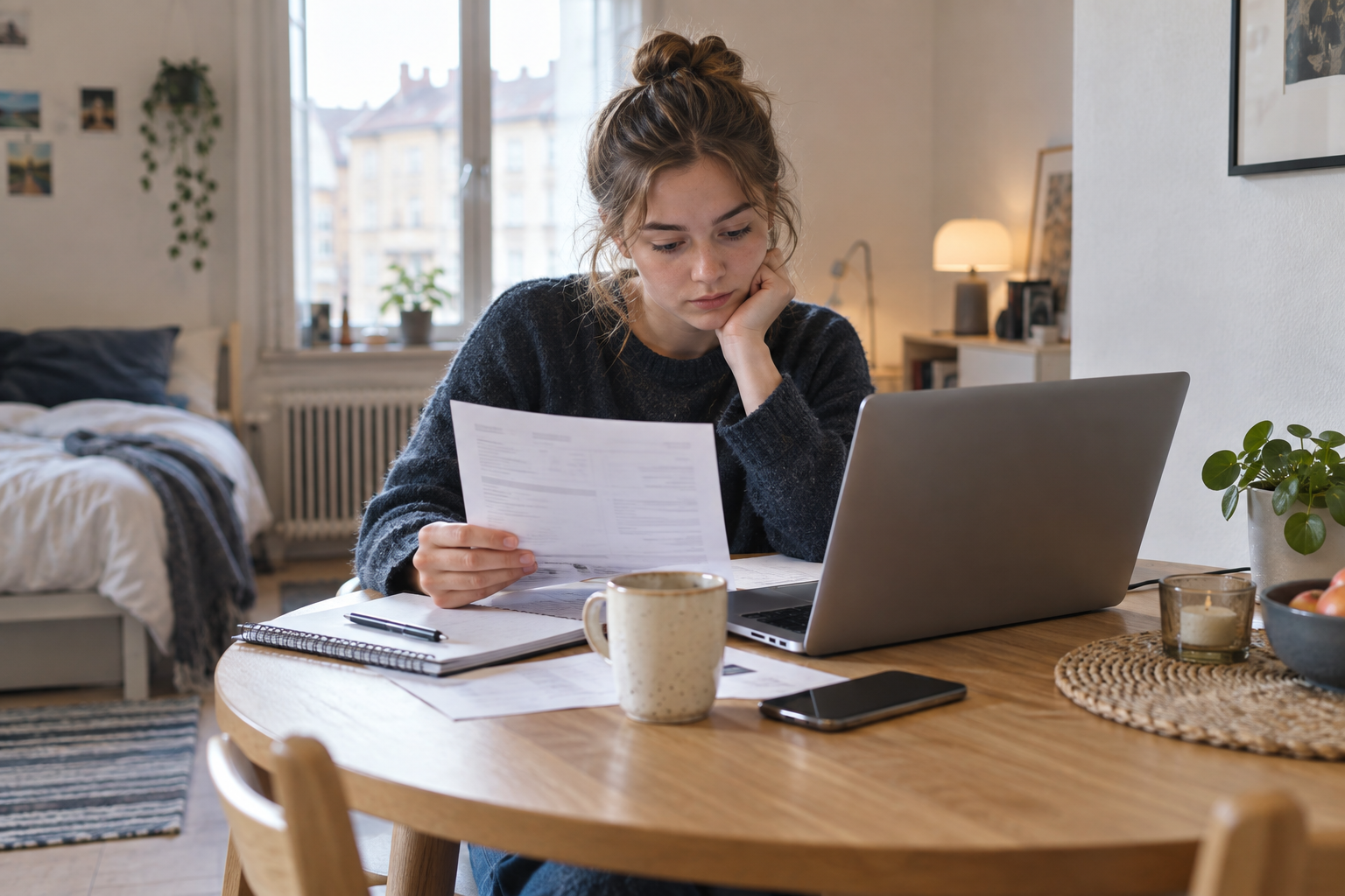 Student som jämför elavtal i en mindre lägenhet